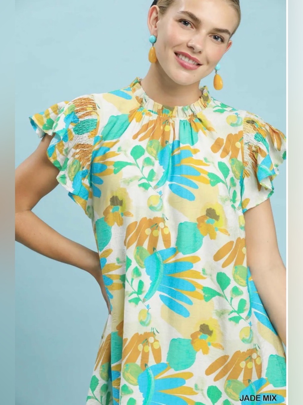 Umgee Ruffled Botanical Print Mini Dress🆕 - Picture 7 of 7